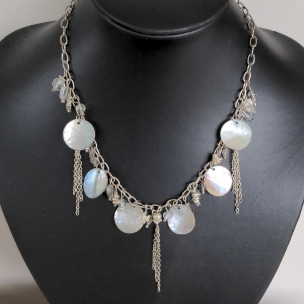 Vintage Gypsy Gothic Goth style necklace with natural mother of pearl